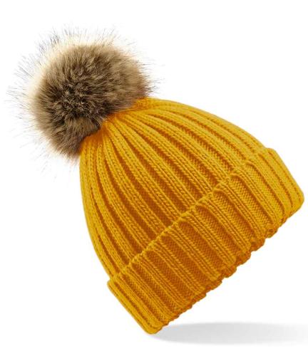 Beechfield Faux Fur Pop Pom Chunky Beanie - MUS - ONE